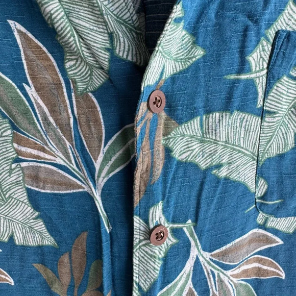 Men's Hawaiian Button-Up Shirt - Teal Tropical Leaf Print, Size 2XLT - Picture 4 of 5